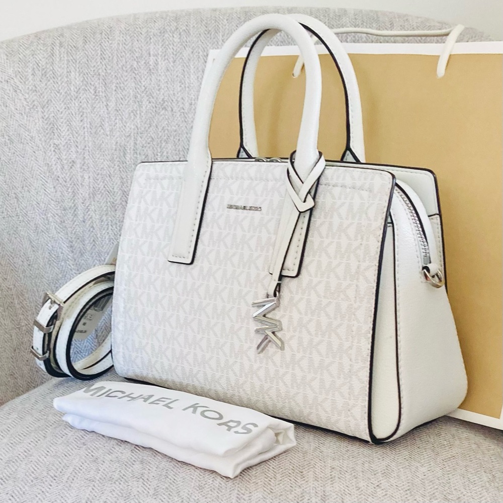 Michael Kors Top Handle Crossbody Logo White Handbag - Picture 9 of 15